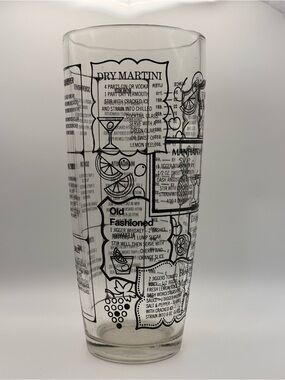 Vintage 1970s Irvinware MCM Glass Cocktail Shaker with Recipes. 24 fl oz.